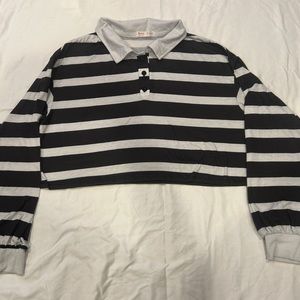 Striped Collared Long Sleeve Crop Top